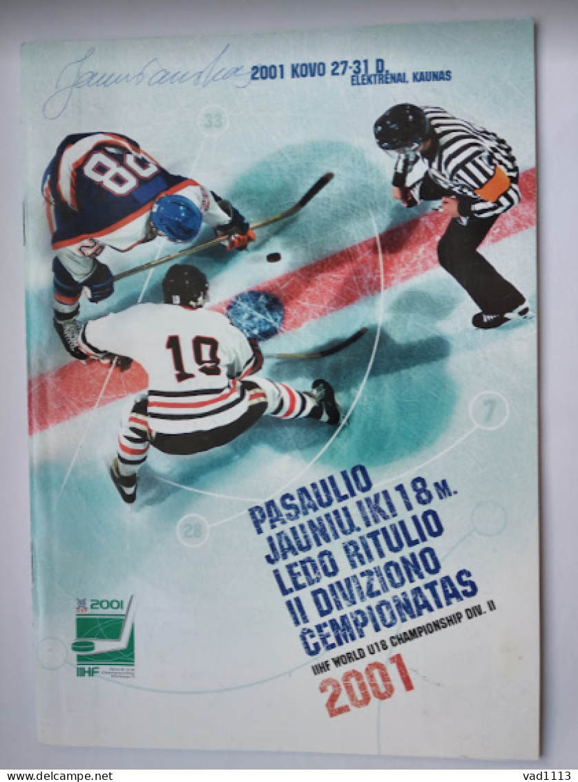 Official Programme IIHF Ice Hockey World Championship 2001 U18 Div. II Lithuania - Livres