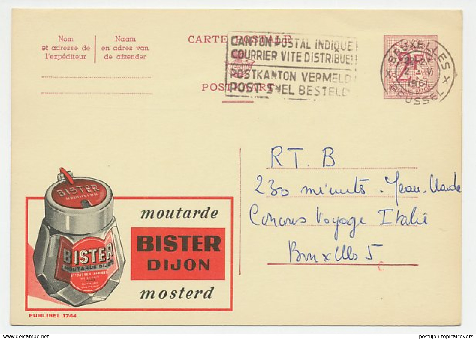 Publibel - Postal Stationery Belgium 1959 Mustard - Bister Dijon - Alimentación
