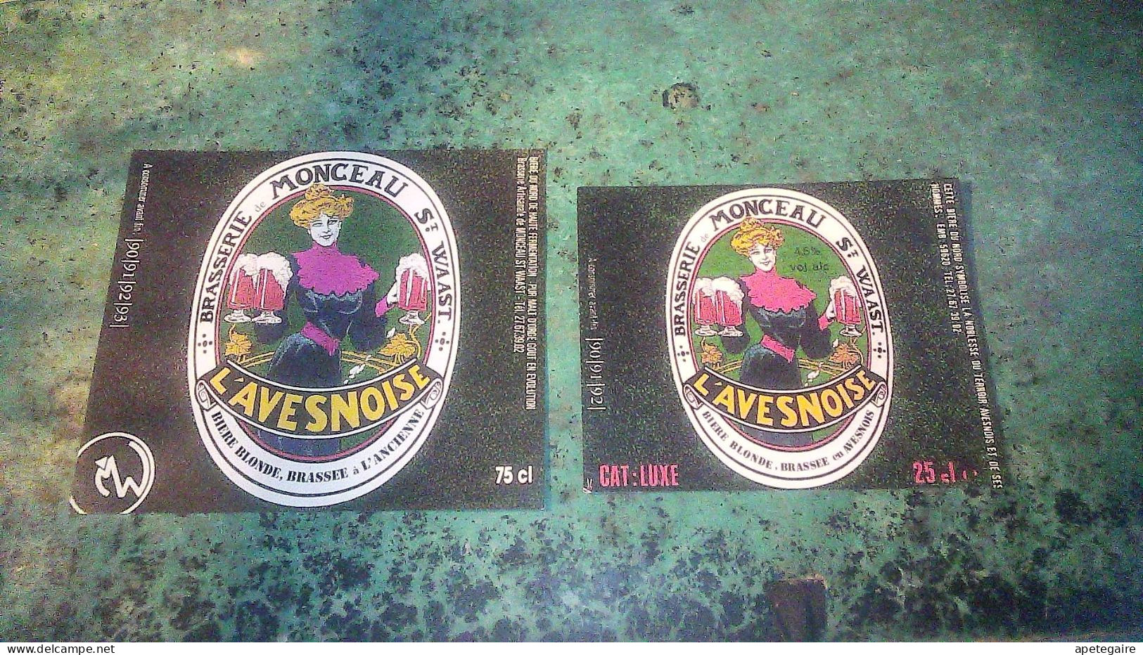 Avesnes Ancienne étiquettes De Bière X 2 Marque L'Avesnoise Jamais Collée Brasserie De Monceau St Waast - Beer
