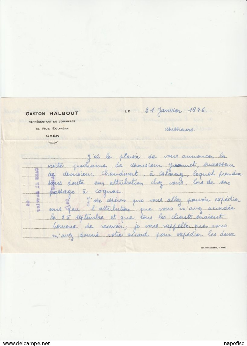 14-G.Halbout...Représentant De Commerce..Caen..(Calvados)....1946 - Andere & Zonder Classificatie