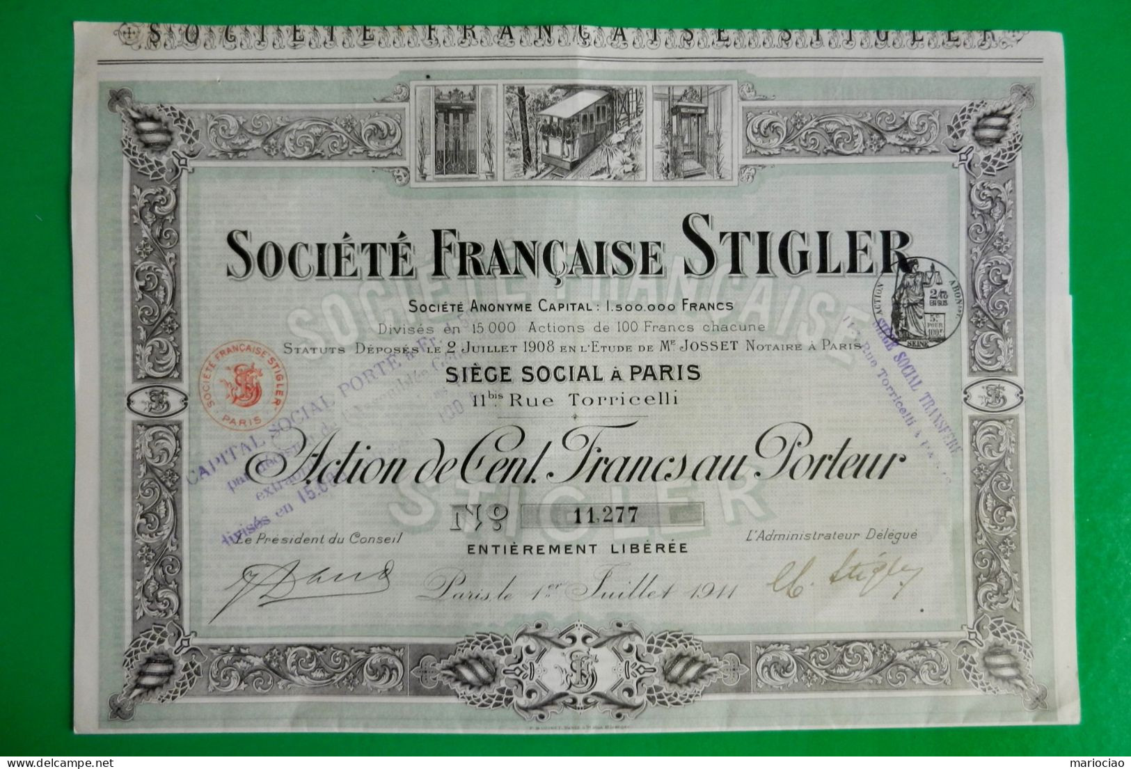 T-FR Société Française STIGLER 1911 - Andere & Zonder Classificatie
