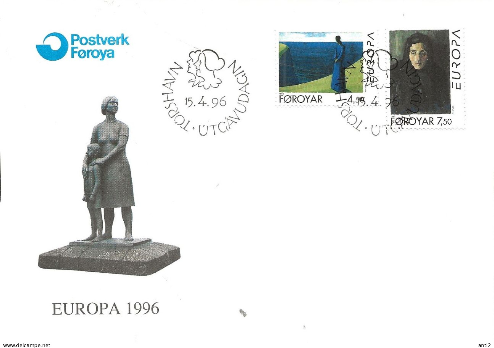 Faroe Islands 1996 Europe: Famous Womenm Faroese Sailor Wives; Painting By Sámal Joensen-Mikines Mi 296-297  FDC - Féroé (Iles)