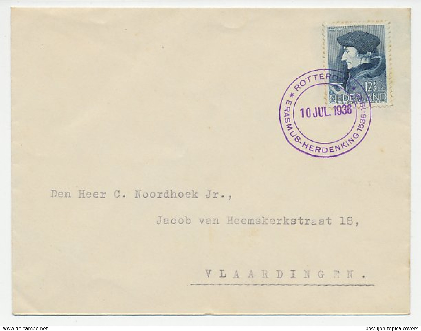 Cover / Postmark Netherlands 1936 Desiderius Erasmus - Philosopher - Andere & Zonder Classificatie