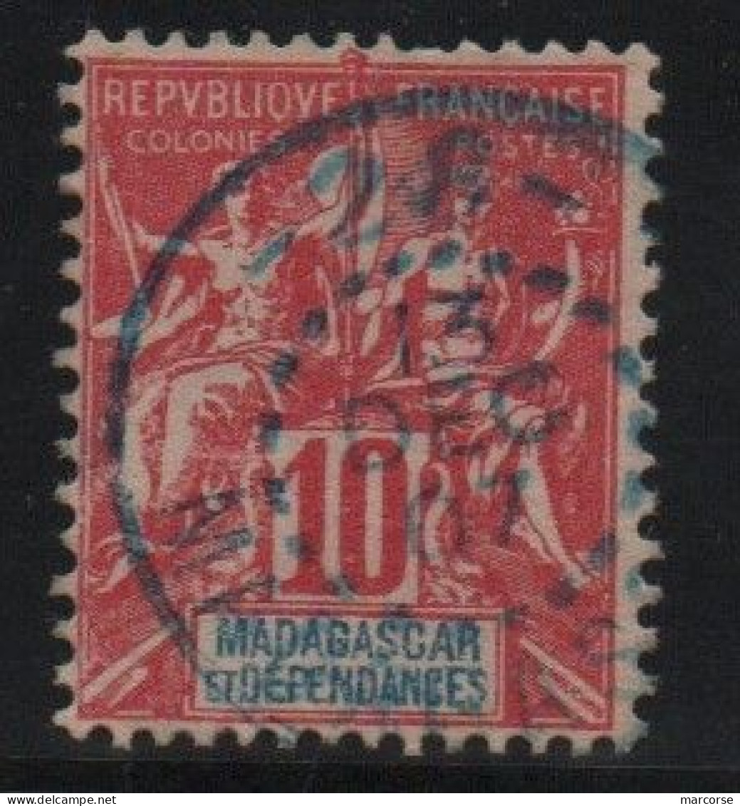 MADAGASCAR 10c Groupe Oblitération Cachet Provisoire Numéro 28 En Décembre 1907 = Bureau Inconnu à Cette Date! - Used Stamps