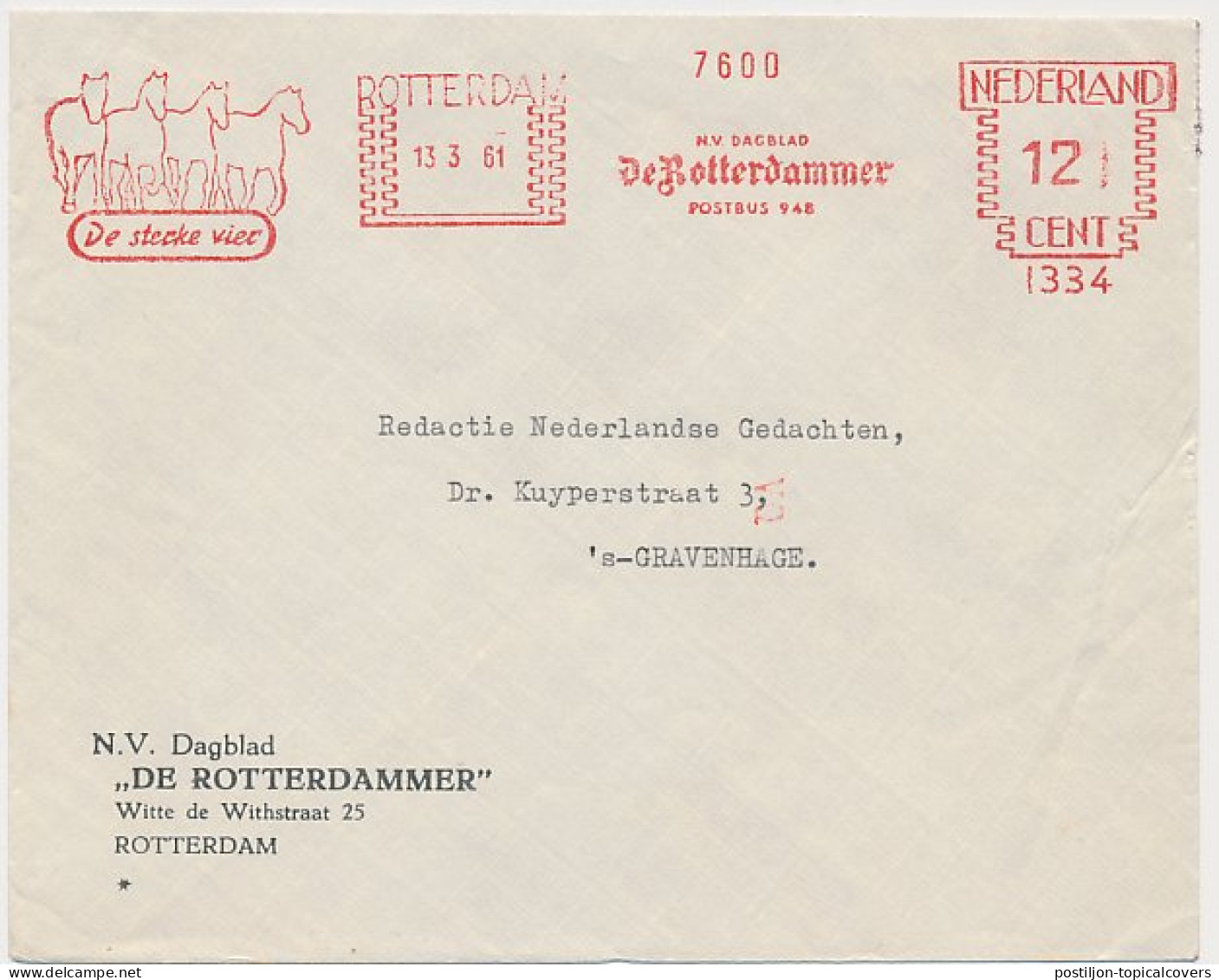 Meter Cover Netherlands 1961 Horse - The Strong Four - Rotterdam - Paardensport