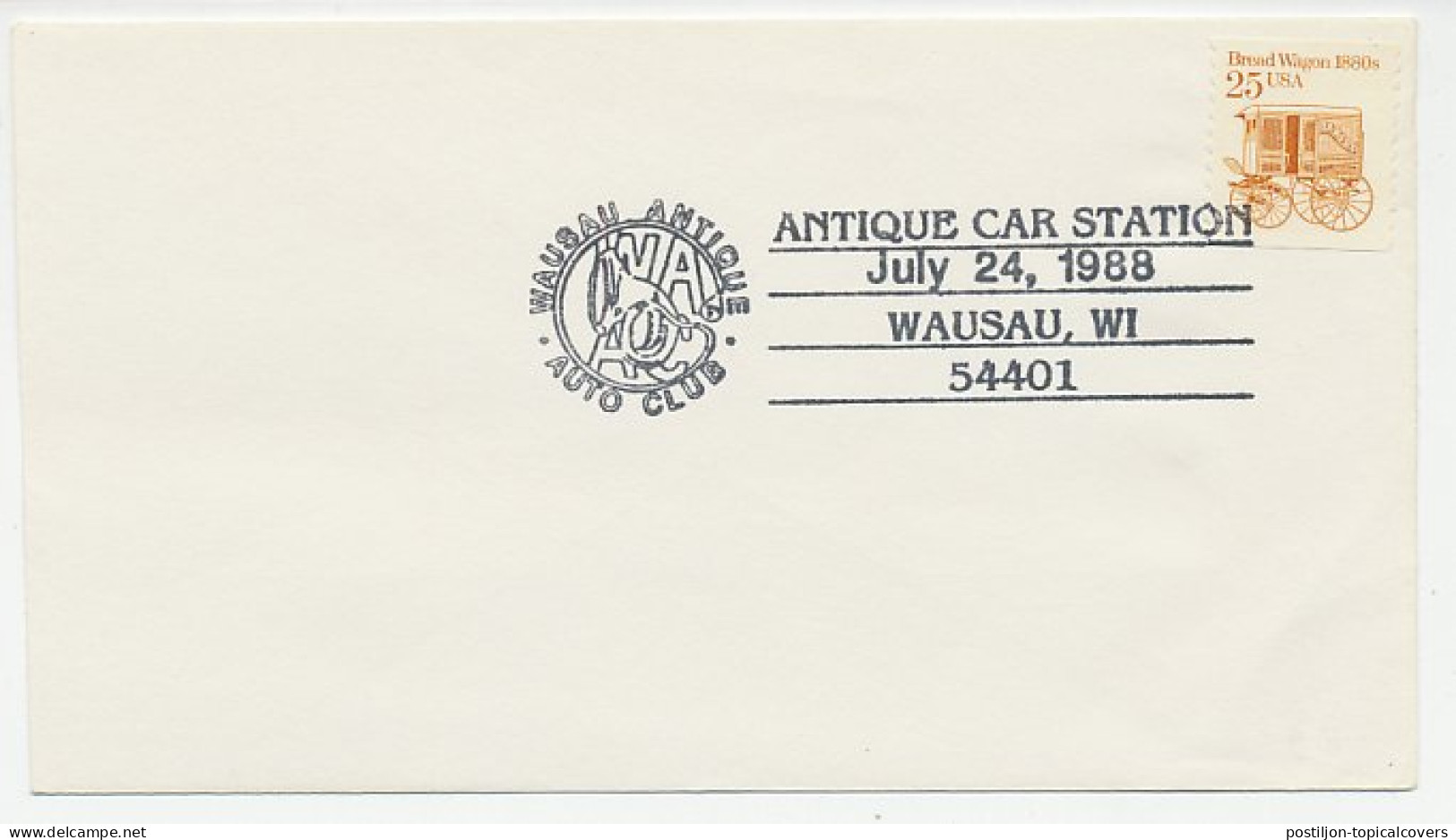 Cover / Postmark USA 1988 Antique Car Station - Wausau - Autos