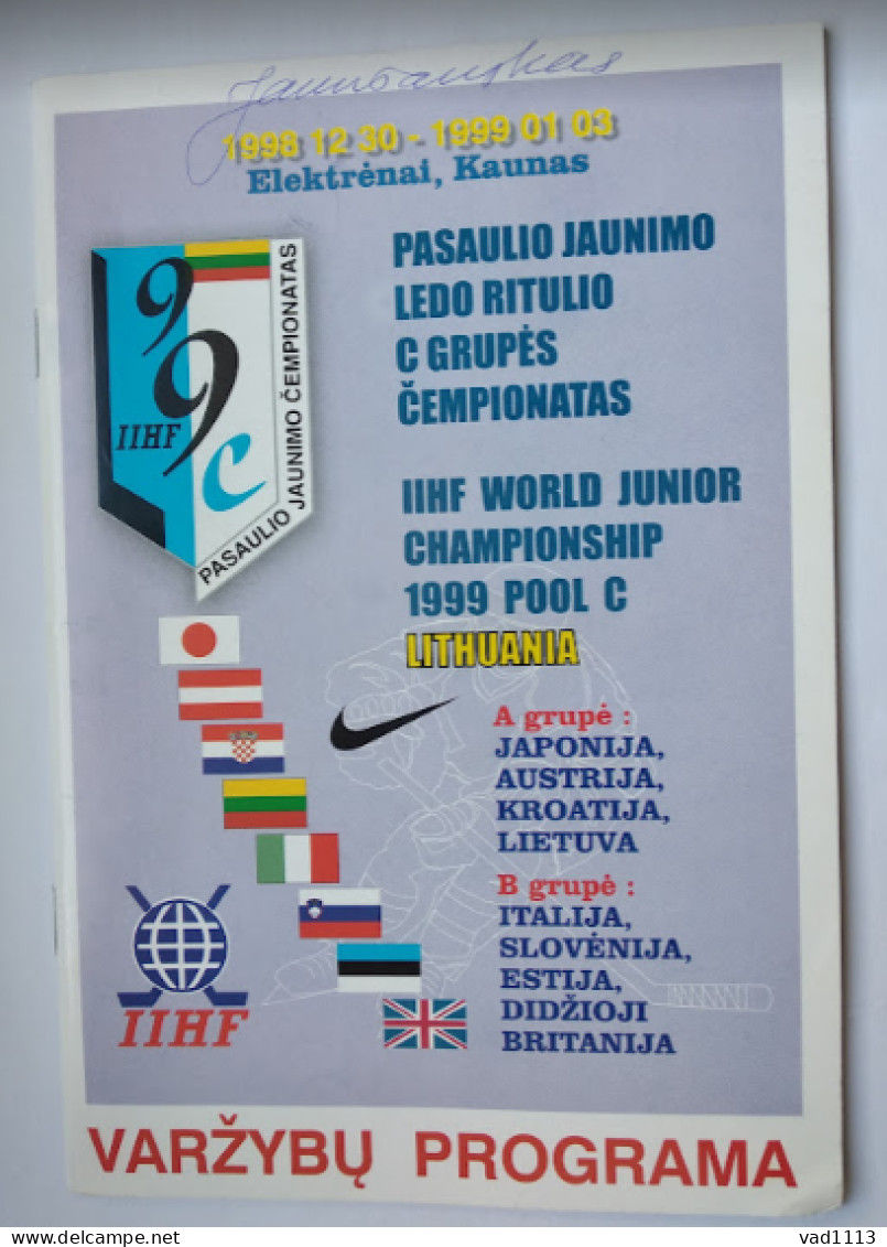 Official Programme 1999 IIHF Ice Hockey World Championship U20 POOL С Lithuania - Livres