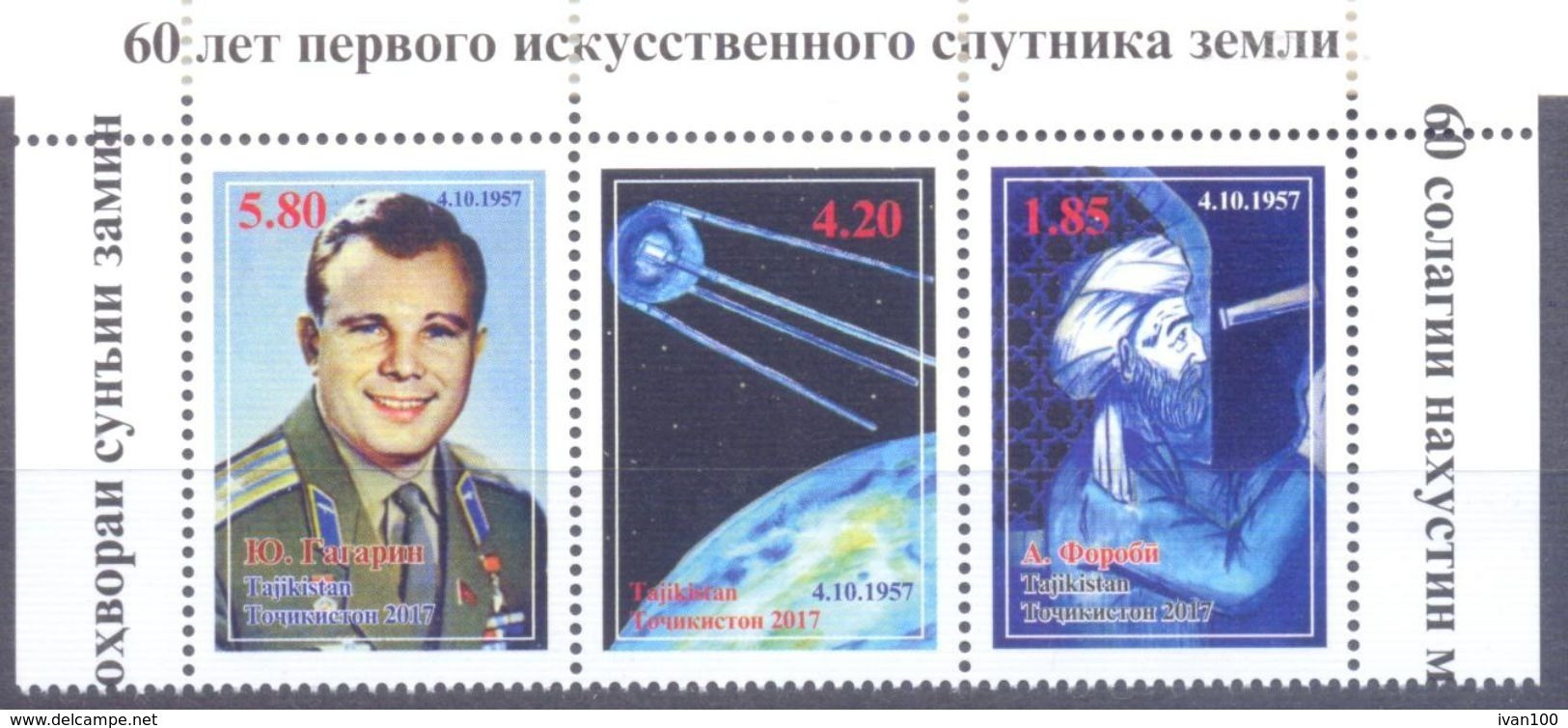 2017. Tajikistan, Space, 60y Of Space Age, 3v Perforated, Mint/** - Tadzjikistan