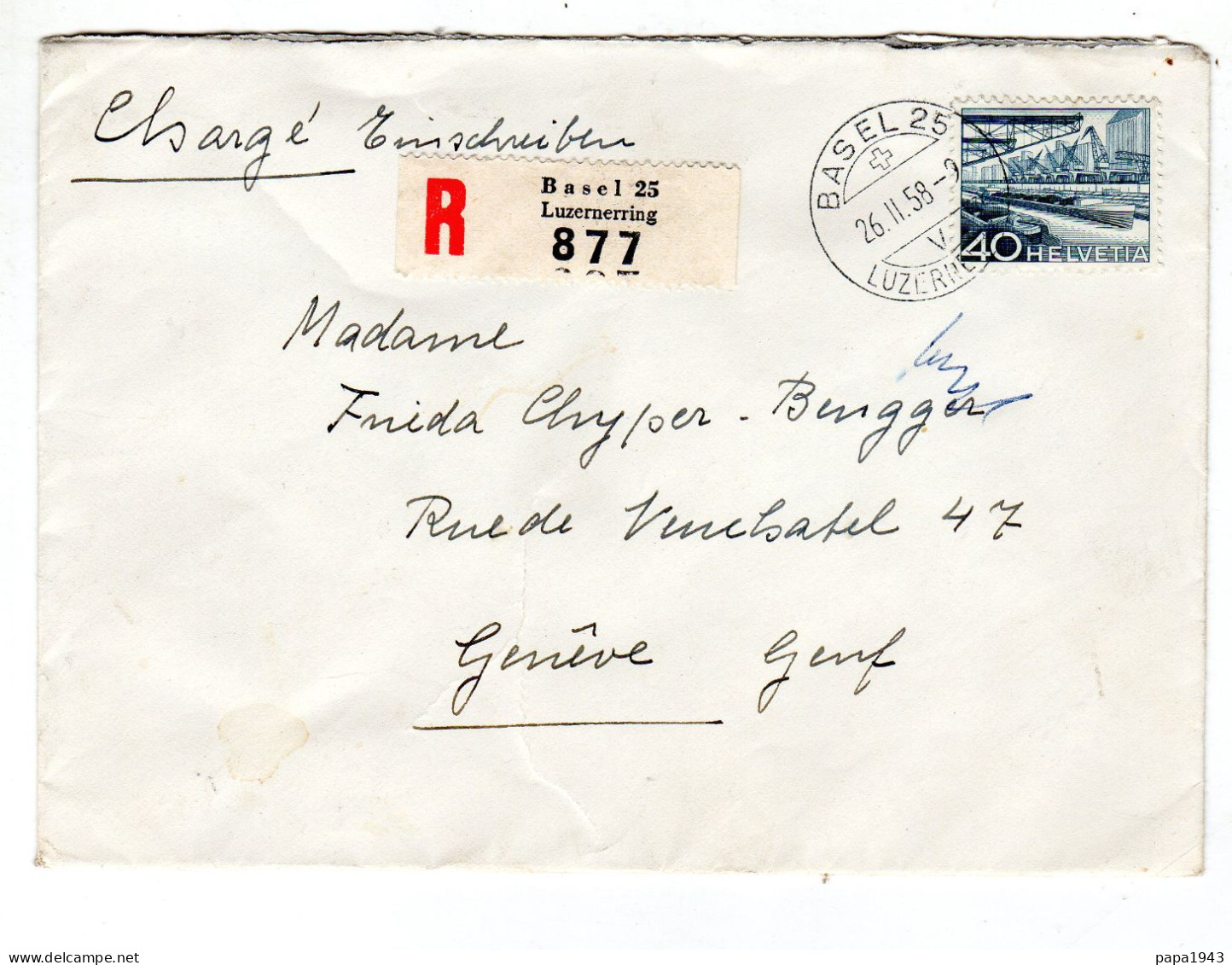 1958  Recommandé  CAD De BASEL 25 LUZERNERRING  Envoyée à GENEVE - Storia Postale