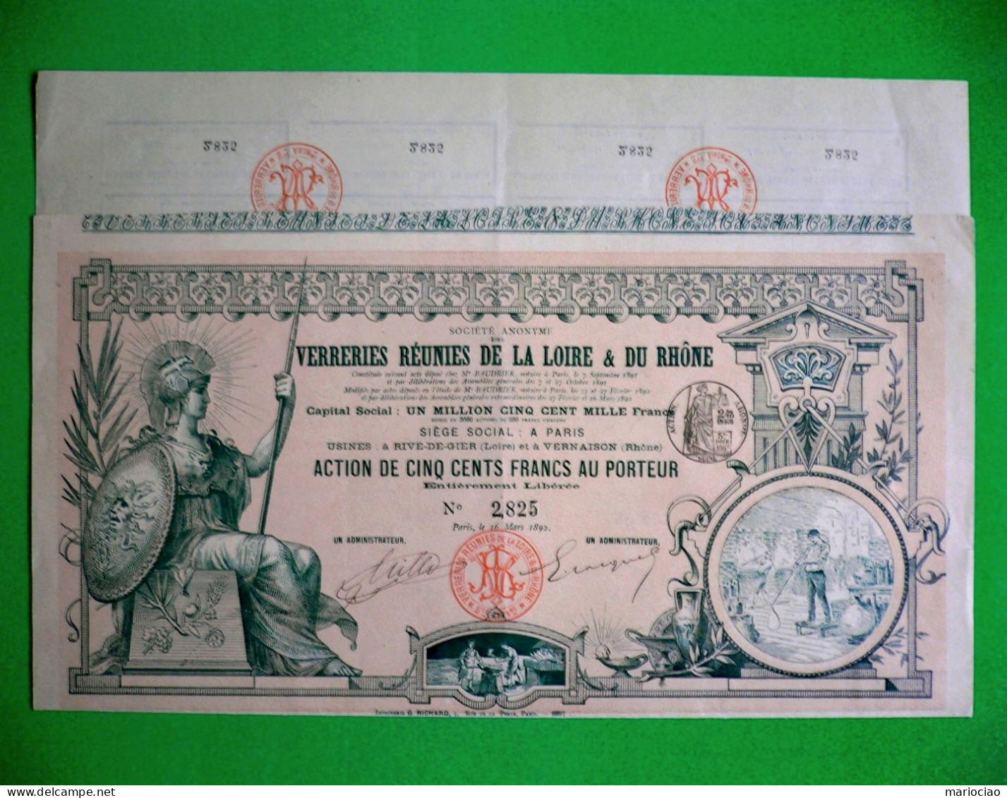 T-FR Verreries Réunies De La Loire & Du Rhone 1892 - Autres & Non Classés