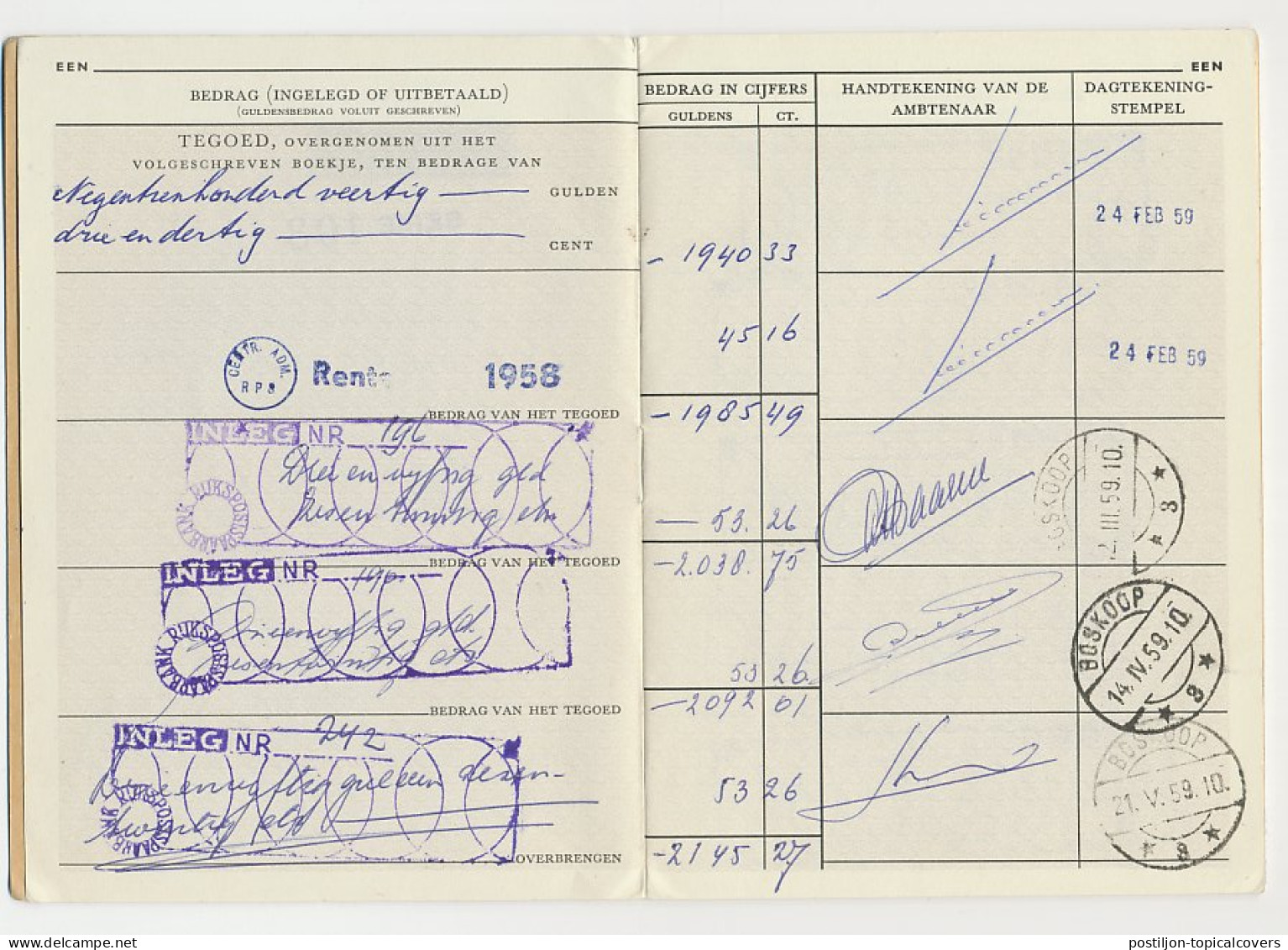 Boskoop 1959 - Spaarbankboekje Rijkspostspaarbank - Unclassified