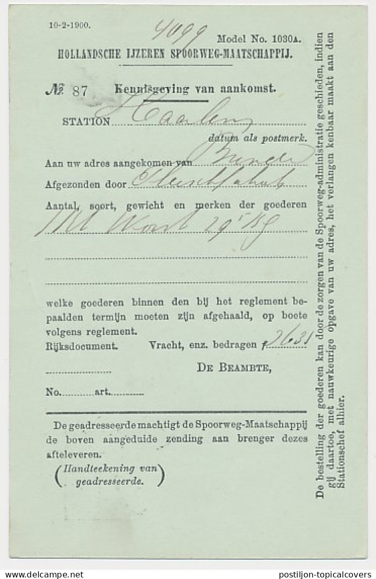 Spoorwegbriefkaart G. HYSM51 N - Locaal Te Haarlem 1900 - Material Postal