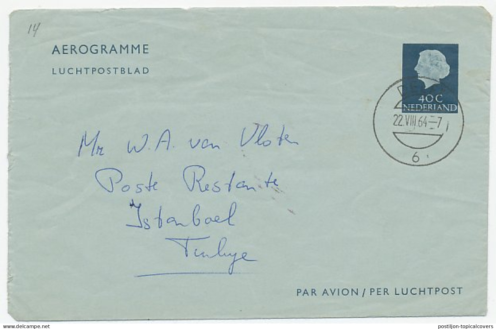 Luchtpostblad G. 16 Delft - Istanboel Turkije 1964 - Entiers Postaux