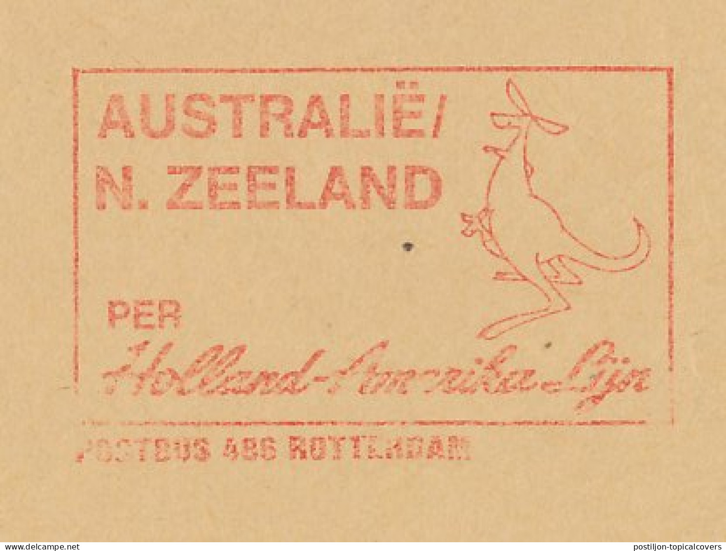 Meter Cover Netherlands 1967 Kangaroo - Australia / New Zealand Per Holland America Line  - Other & Unclassified