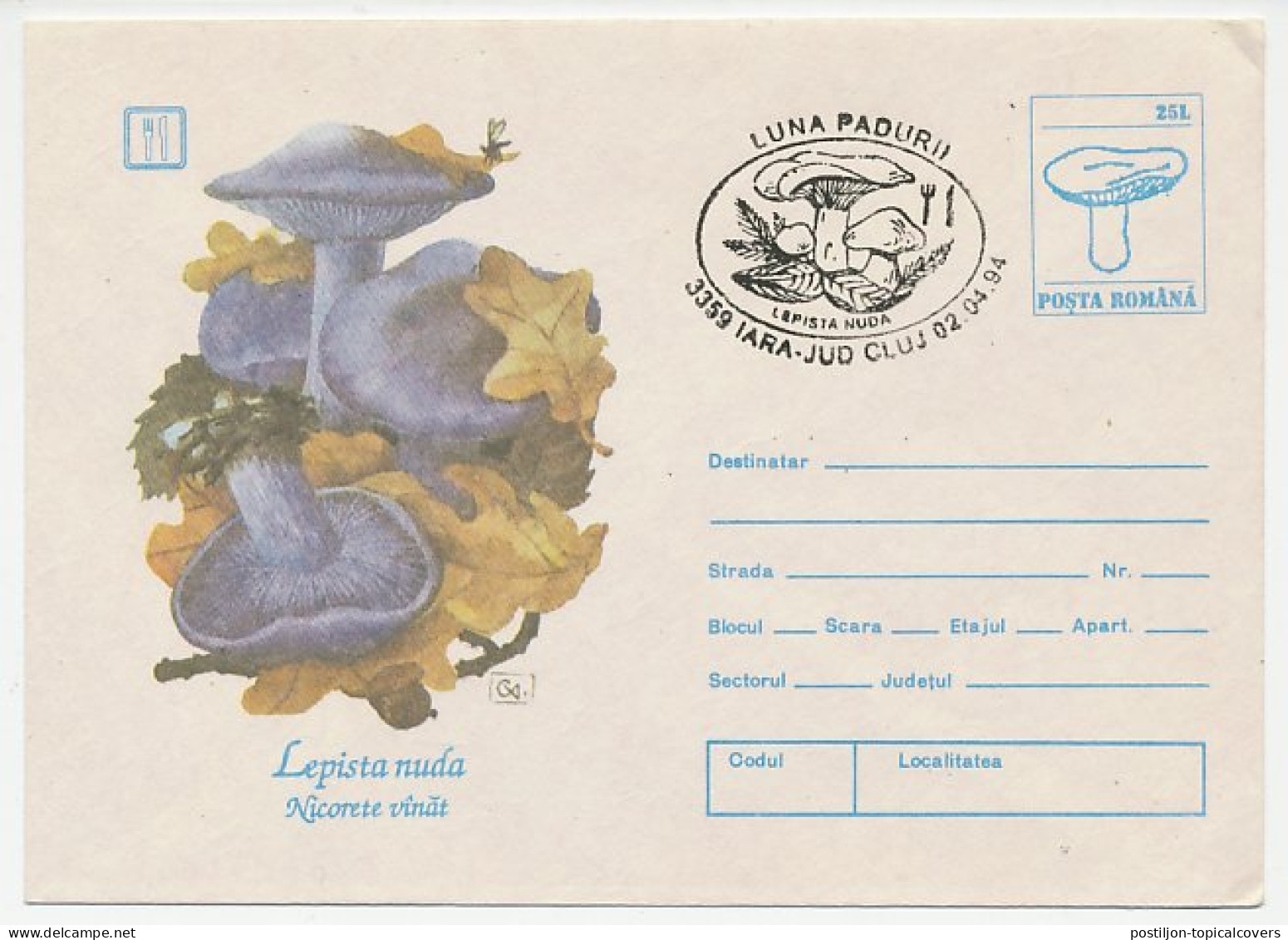 Postal Stationery Romania 1994 Mushroom - Funghi