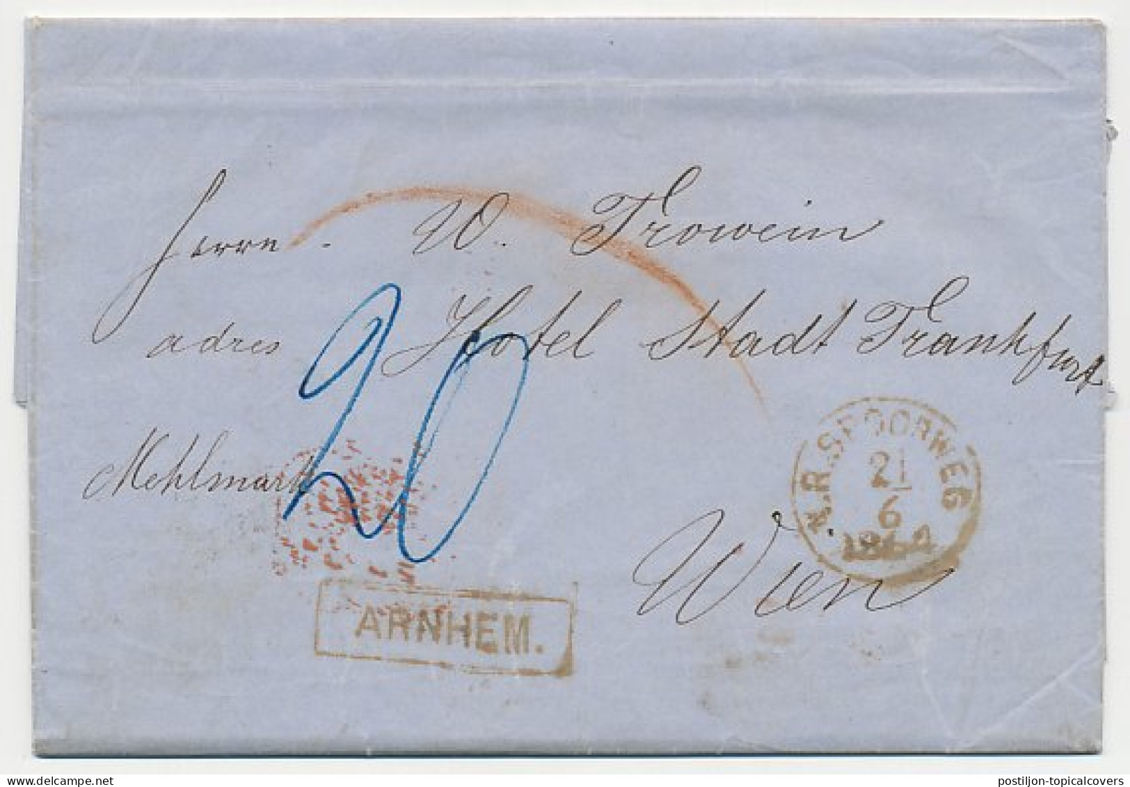 N.R. Spoorweg - Trein Haltestempel Arnhem - Oostenrijk 1864 - Covers & Documents