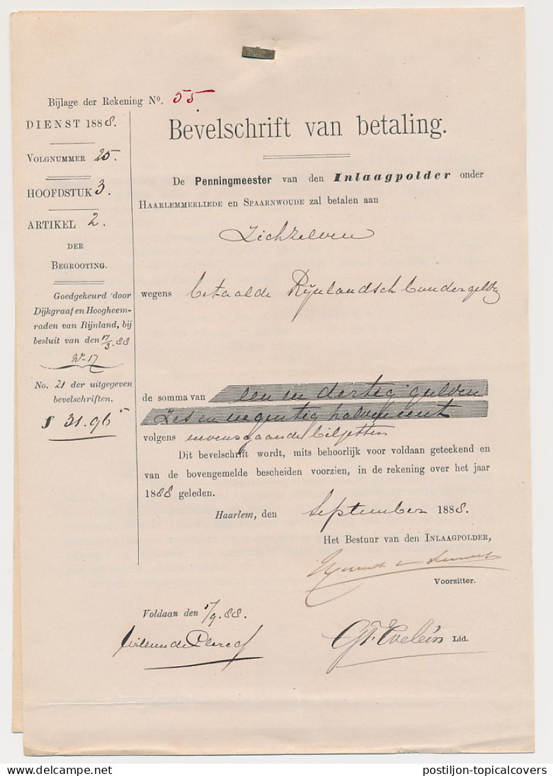Fiscaal - Rijnlands Bundergeld + Bevelschrift Inlaagpolder 1888 - Revenue Stamps