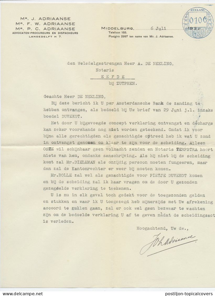 Fiscaal / Revenue ZEELAND 010 C - Middelburg 1936 - Steuermarken