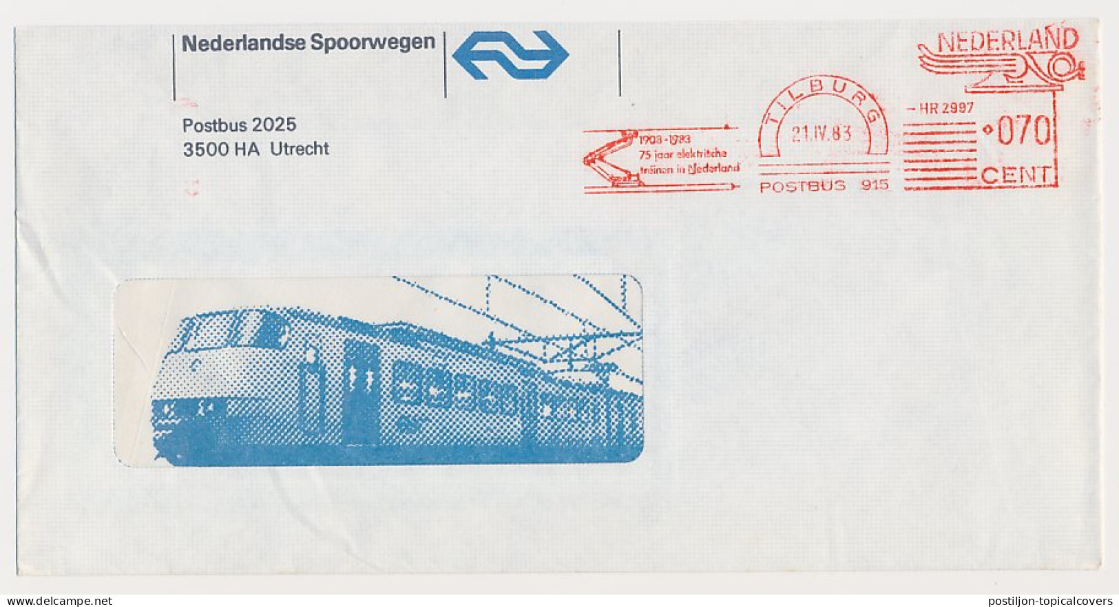 Illustrated Meter Cover Netherlands 1983 - Hasler 2997 NS - Dutch Railways -75 Years Electric Trains In The Netherlands - Trenes