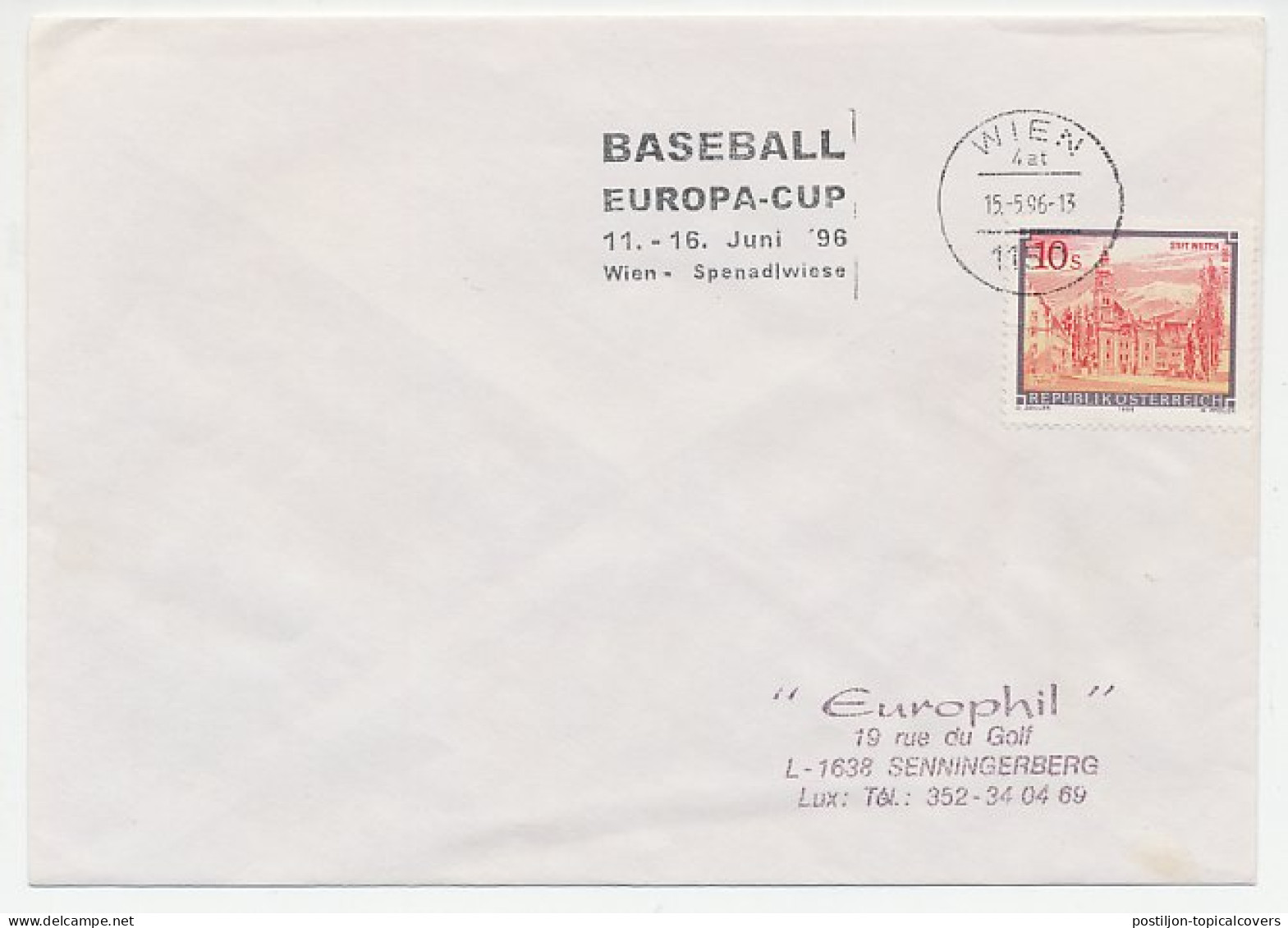 Cover / Postmark Austria 1996 Baseball - Europa Cup - Sonstige & Ohne Zuordnung