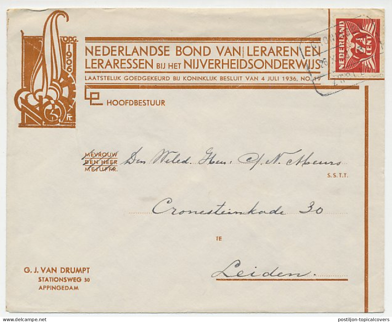 Envelop Appingedam 1943 - Leraren Bond - Ohne Zuordnung