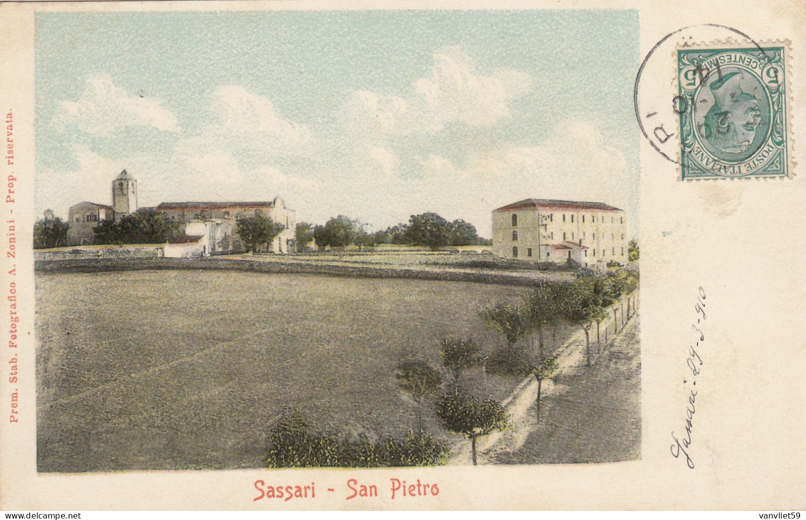 SASSARI-SAN PIETRO-CARTOLINA  VIAGGIATA IL 29-3-1910-RETRO INDIVISO - Sassari