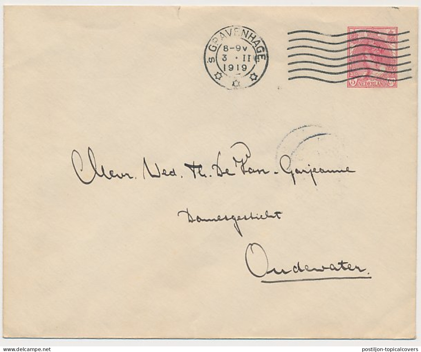 Envelop G. 20 B S Gravenhage - Oudewater 1919 - Material Postal