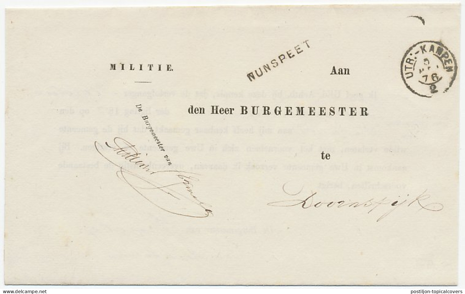 Trein Kleinrondstempel : Utrecht - Kampen 2 1876 - Covers & Documents