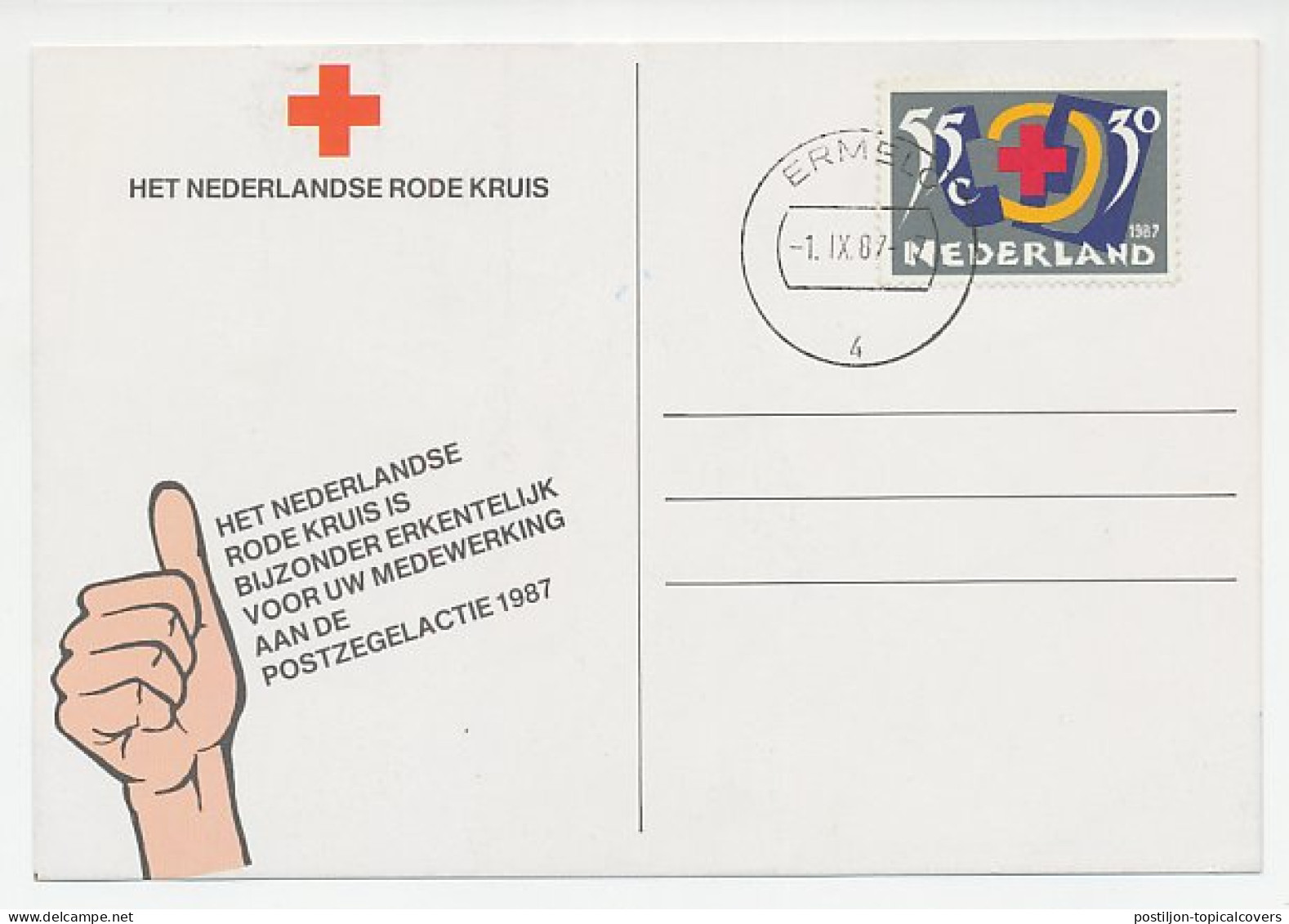 Rode Kruis Bedankkaart 1987 - FDC - Unclassified