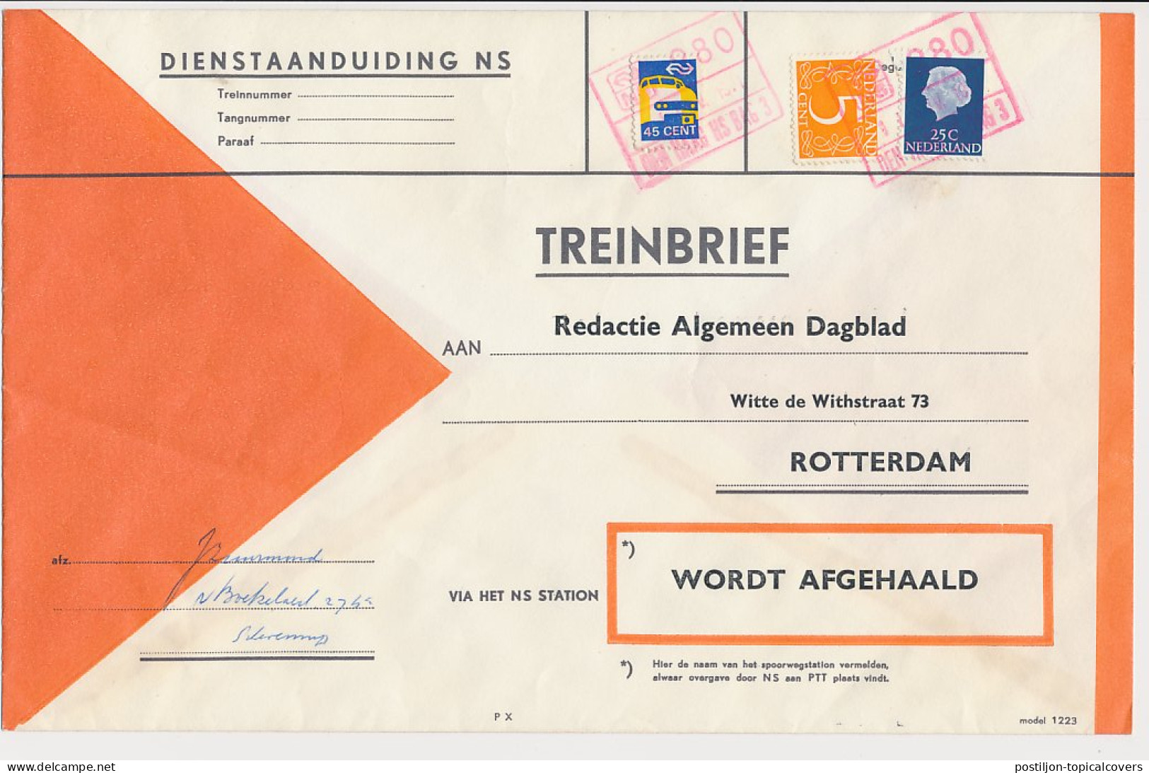 Treinbrief Den Haag - Rotterdam 1971 - Ohne Zuordnung
