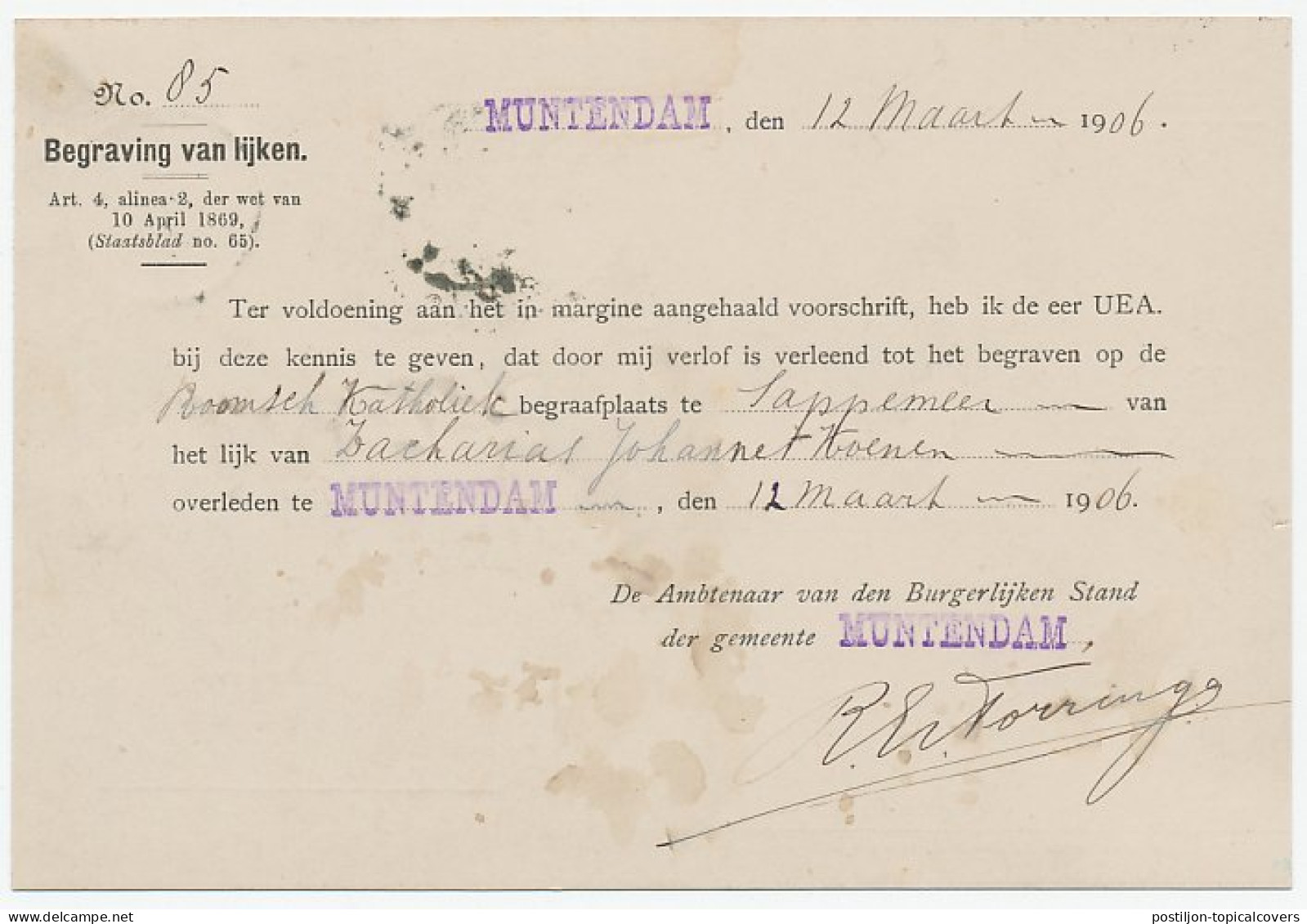 Grootrondstempel Muntendam 1906 - Non Classés