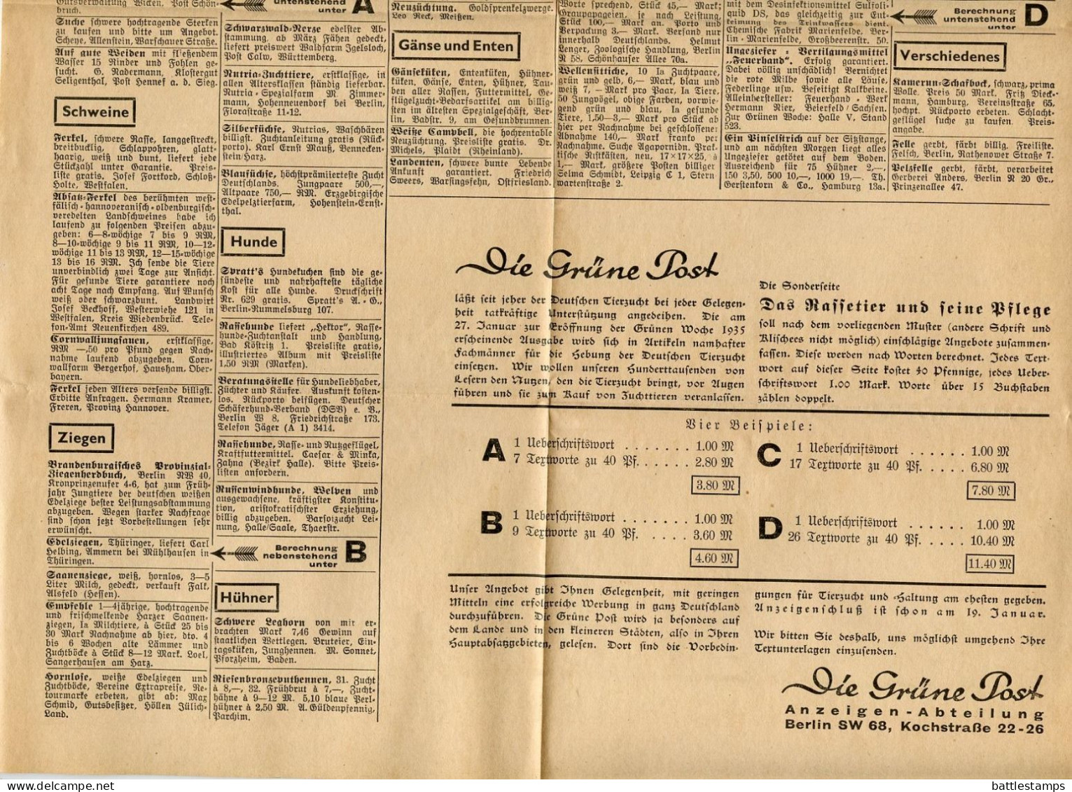 Germany 1935 Cover W/ Letter & Advertisements; Berlin - Die Grüne Post (The Green Post - German Newspaper); 3pf. Meter - Frankeermachines (EMA)