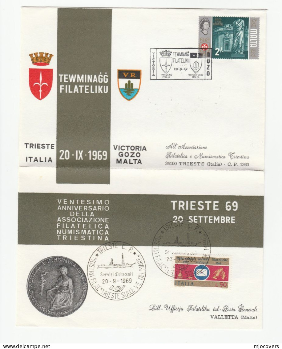 1969 MALTA DOUBLE EVENT COVER  Trieste 69 Philatelic Exhibition Lettersheet Italy - Malte