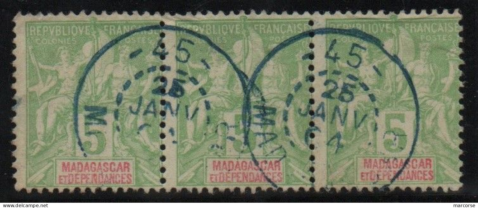 MADAGASCAR Bande 5c Groupe Oblitération Cachet Provisoire Numéro 45 En Janvier 1904 = IFANADIANA  (RRR) - Gebruikt