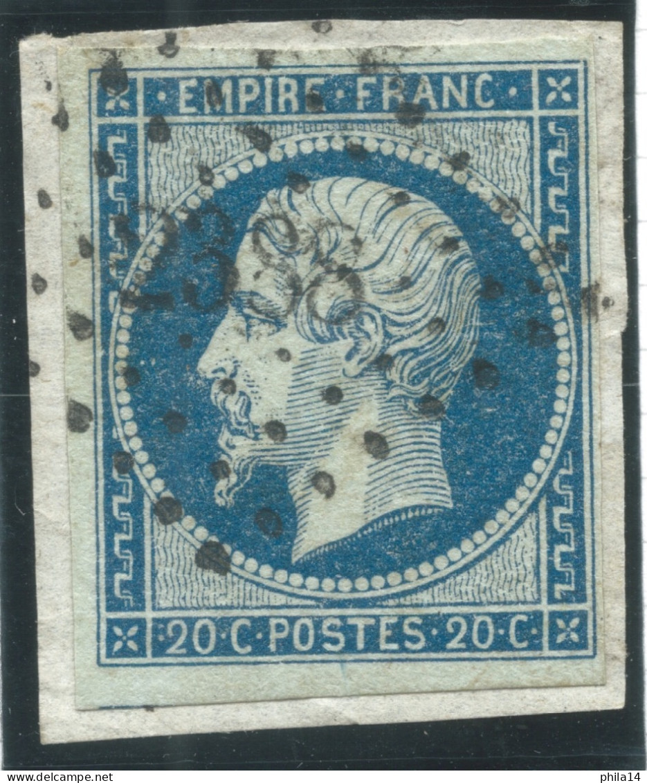 N°14 20c BLEU LAITEUX SUR VERT NAPOLEON TYPE 1 / PC 2388 PAU  / SIGNE ROUMET - 1853-1860 Napoleon III