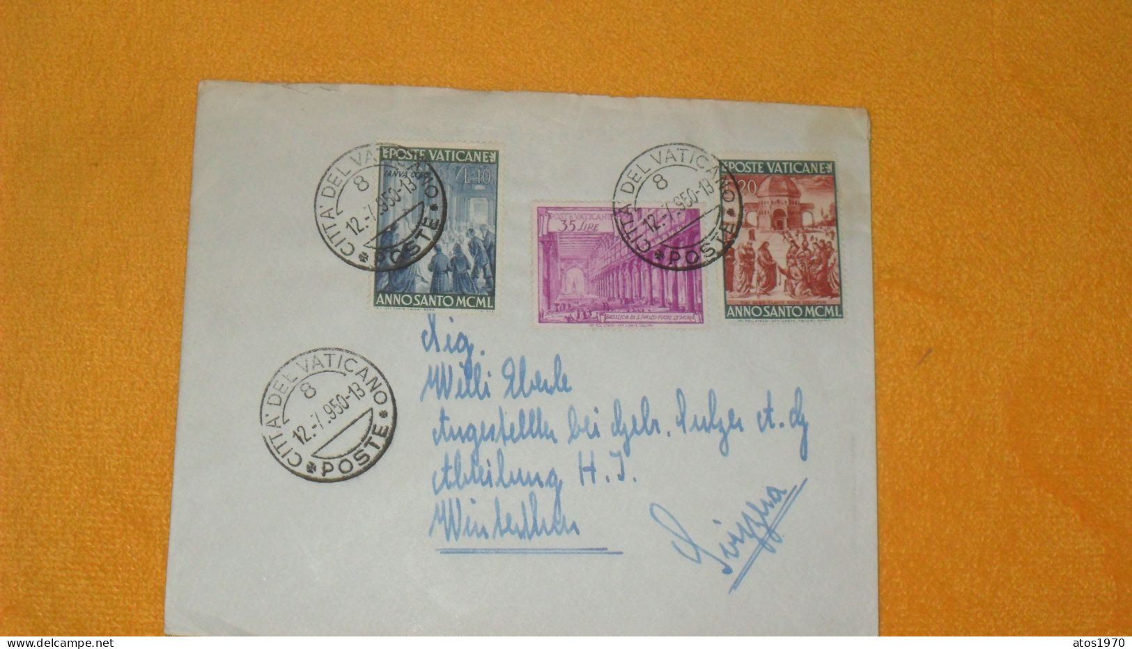 ENVELOPPE ANCIENNE  DE 1950../ CACHETS CITTA DEL VATICANO POSTE + TIMBRES X3 DONT ANNOSANTO MCML - Brieven En Documenten