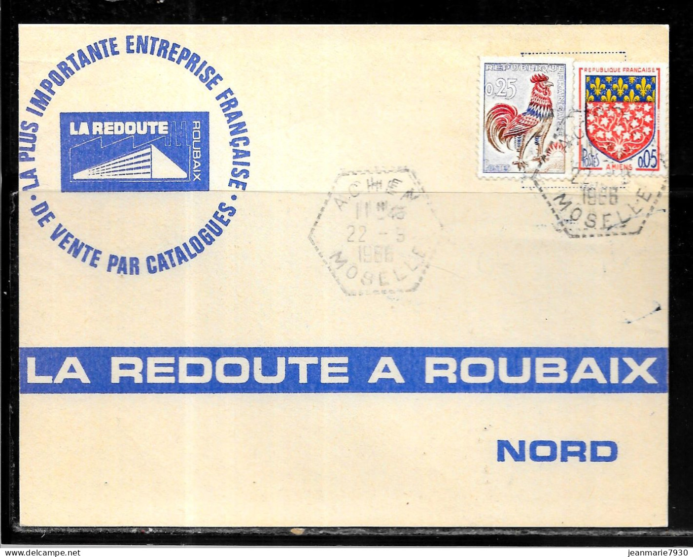 K140 - COQ Et BLASON AMIENS SUR CARTE DE ACHEN DU 22/09/66 POUR ROUBAIX - LA REDOUTE - Storia Postale