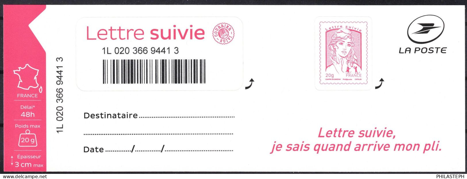 FRANCE 2016 - Adhésif Lettre Suivie - 2 ème Tirage - Fond Du Timbre Pointillé - Feuillet Complet YT LS4 - Unused Stamps