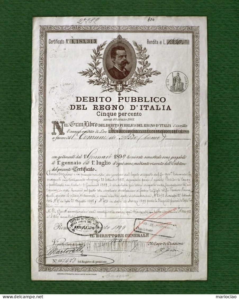 T-IT Regno D'Italia 1899 Debito Pubblico 5% Re Umberto I - Sonstige & Ohne Zuordnung