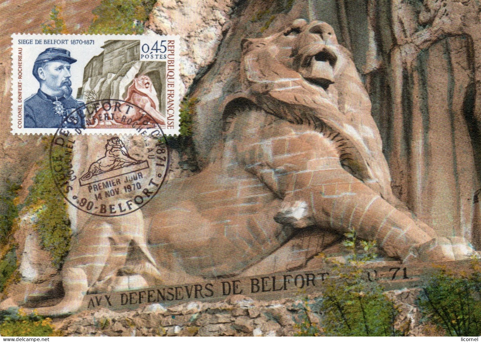 Carte  Maxi  1970 Premier Jour  : BELFORT ; Le Lion - 1970-1979