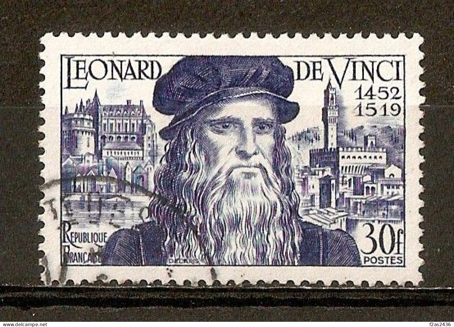 1952 - Léonard De Vinci (1452-1519) Château D'Amboise Et Vue De Florence - N°929 (cote 8,50) - Used Stamps