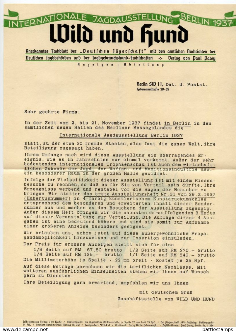 Germany 1937 Cover & Letter; Berlin - Wild Und Hund To Schiplage; 3pf. Meter - Machines à Affranchir (EMA)