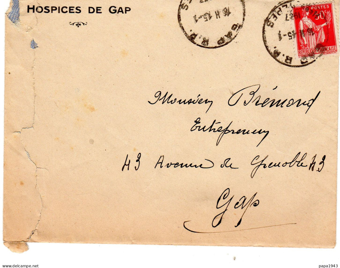 1915  " HOSPICES DE GAP " Envoyée à GAP - Cartas & Documentos