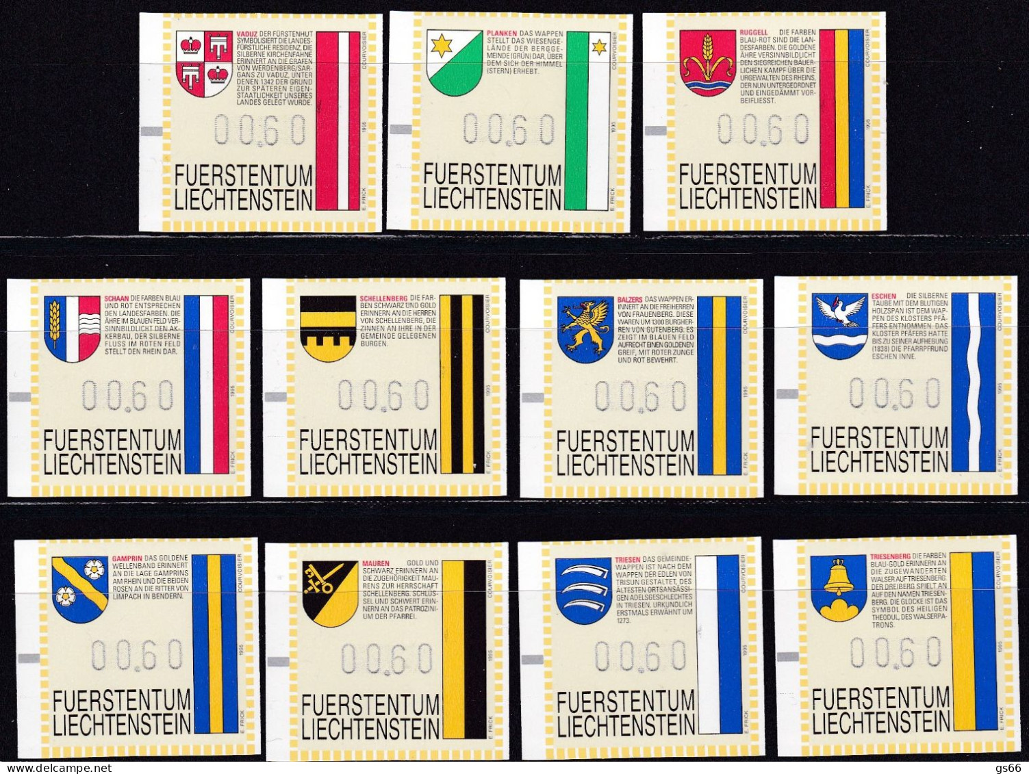 Liechtenstein, 1995, 1/11, MNH **,  ATM Gemeindewappen. - Machine Labels [ATM]