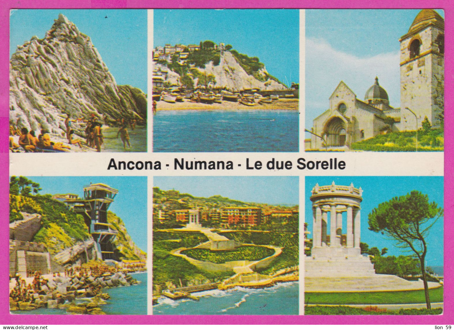 293864 / Italy - Ancona - Numana - Ledue Sorelle Church Beach Aerial View PC 1986 USED - 450 L Castello Di Bosa , Castle - 1981-90: Marcophilia