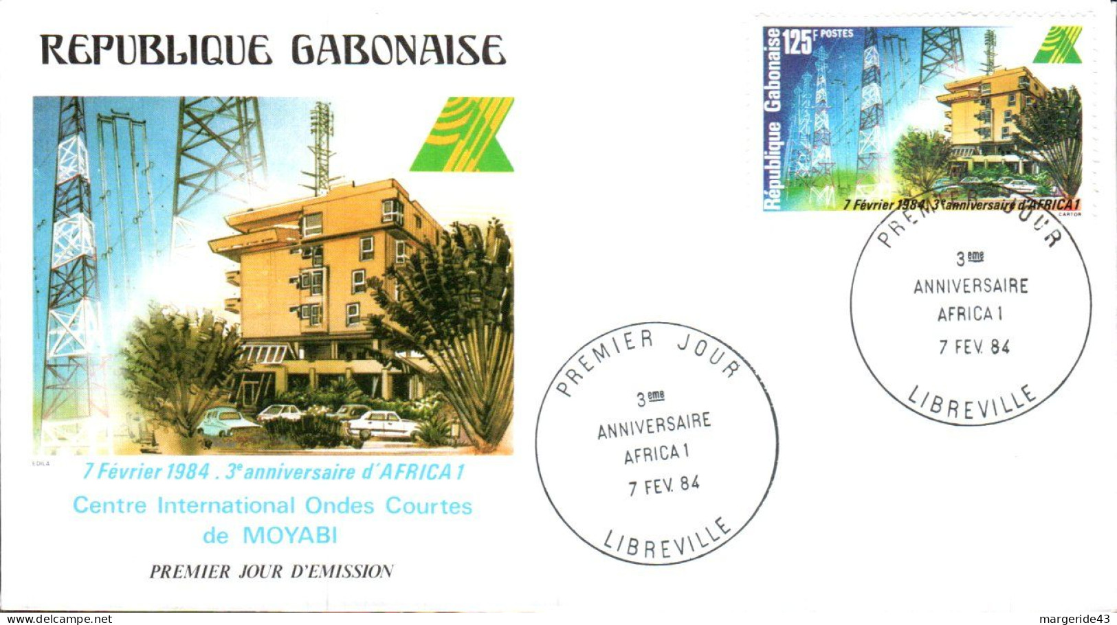 GABON FDC 1984 AFRICA 1 CENTRE ONDES COURTES - Gabón (1960-...)