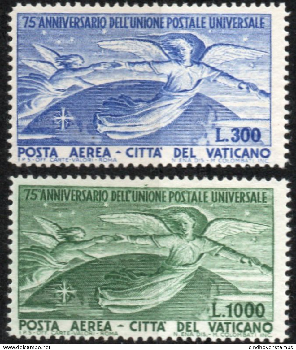 Vatican 1949 Airmail Issue 2 Values MNH Angels Flying Above Earth - Nuovi