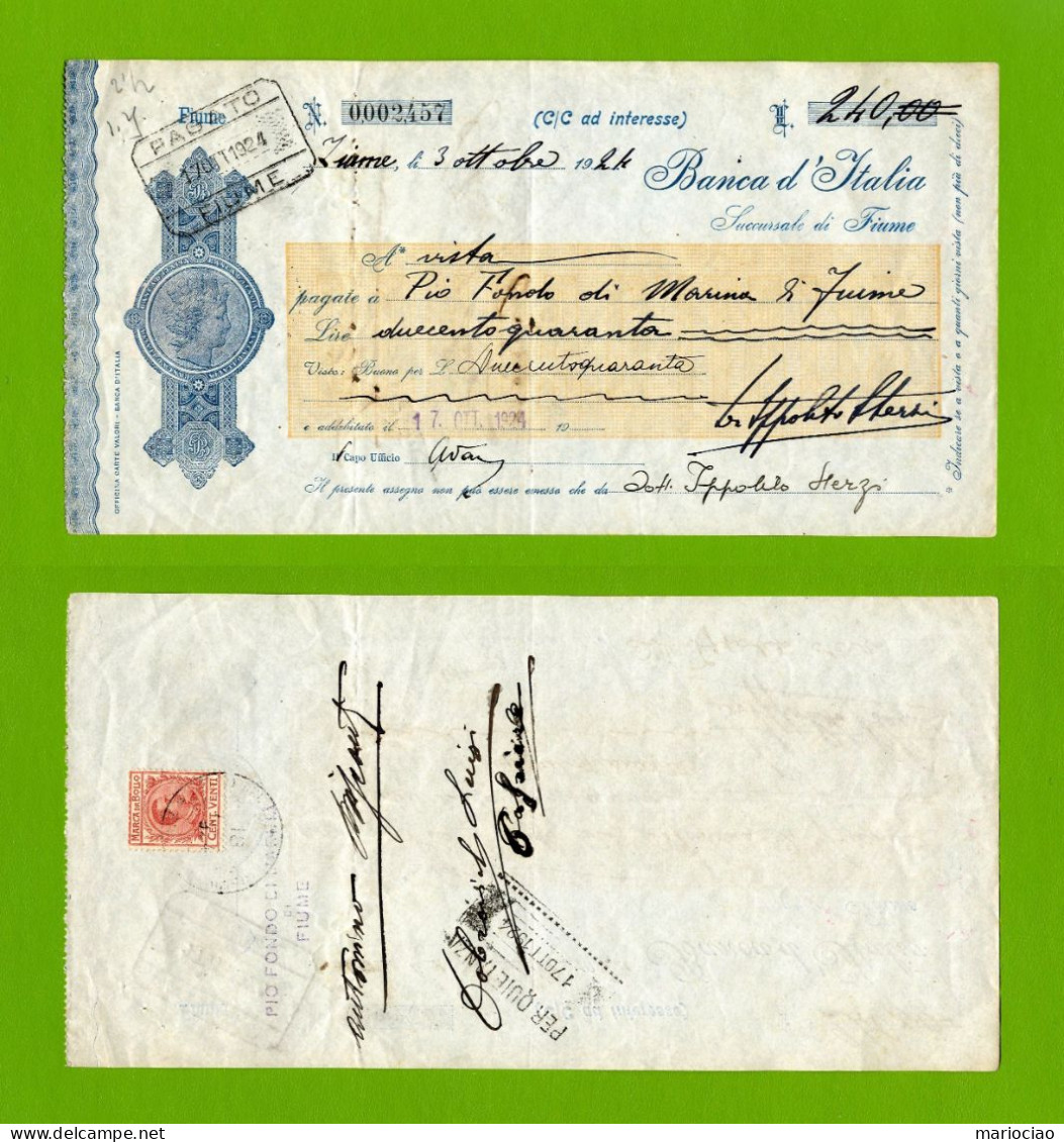 T-ITcheck Banca D'Italia - Dalmazia FIUME 1924 - Bank & Versicherung