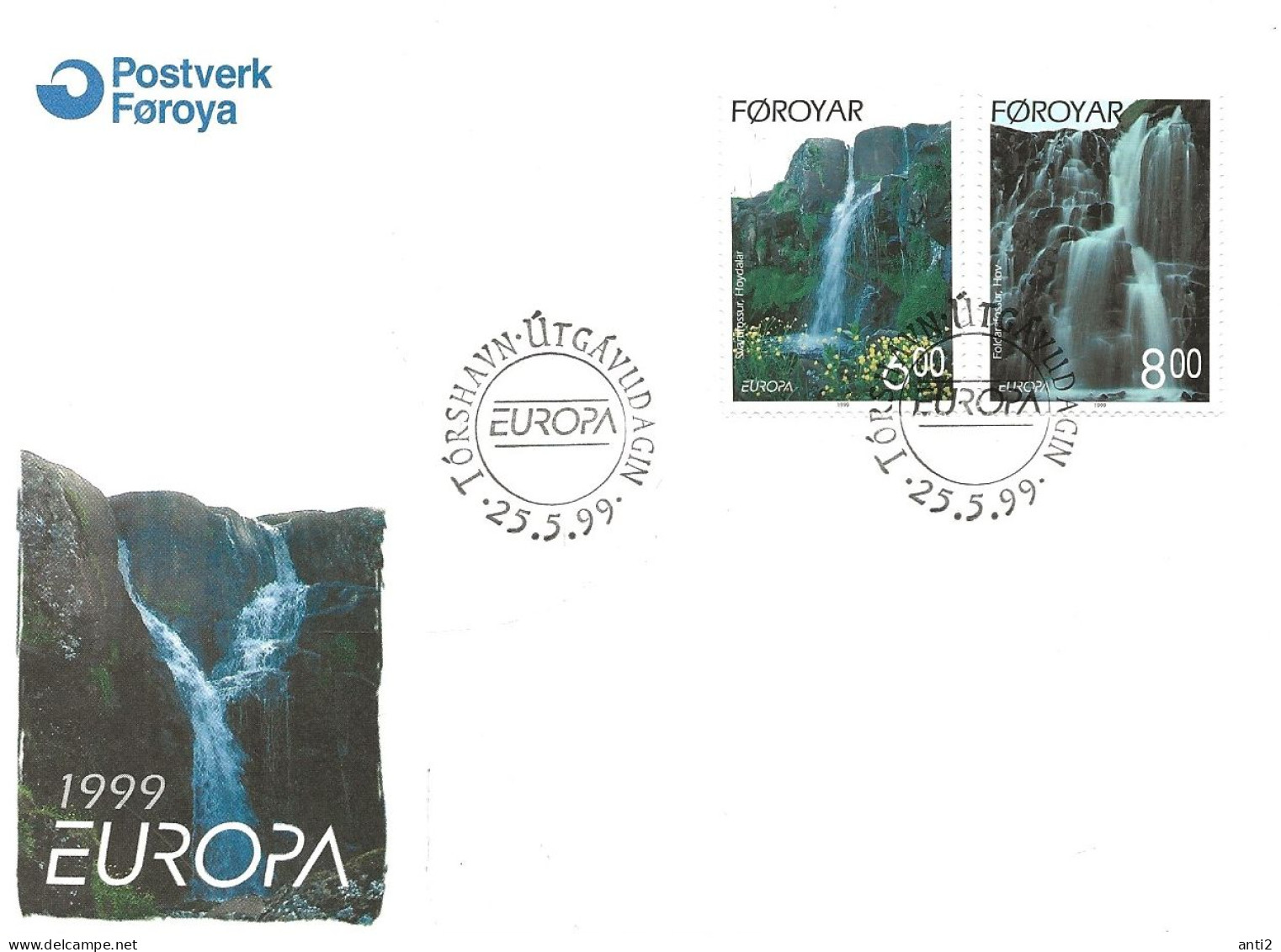 Faroe Islands 1999  Europe: Nature Reserves And Parks. Svartifossur  And  Foldarafossur  Mi 354-355 FDC - Islas Faeroes