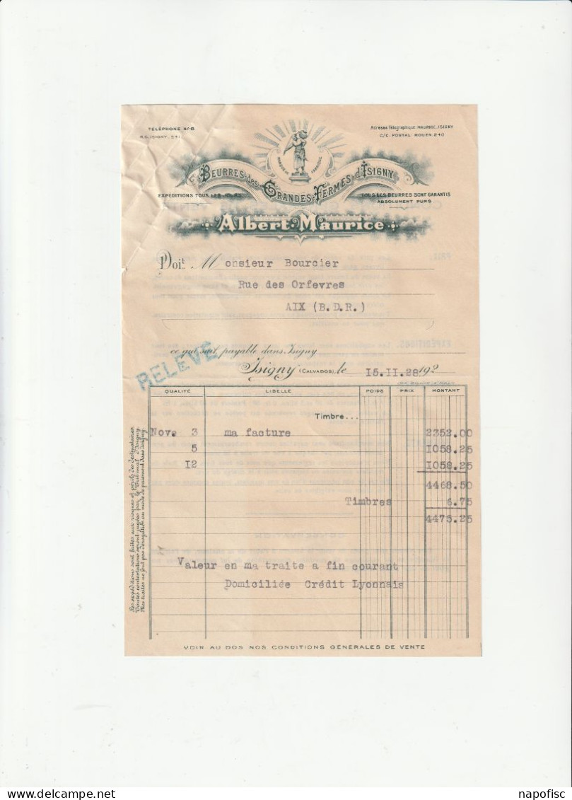 14-A.Maurice.. Beurres Centrifugés & Fermiers En Gros, Isigny...(Calvados)....1928 - Alimentaire